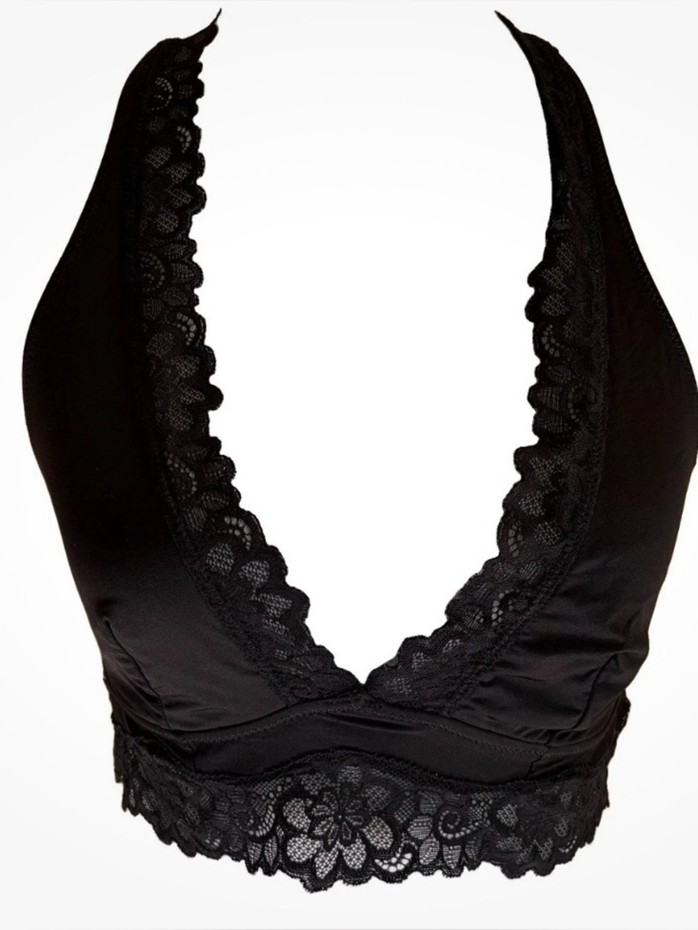 Aerie Black Lace Plunge Halter Bralette size medium